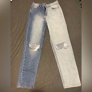 2 tone FashionNova straight leg jeans (rips in knees)